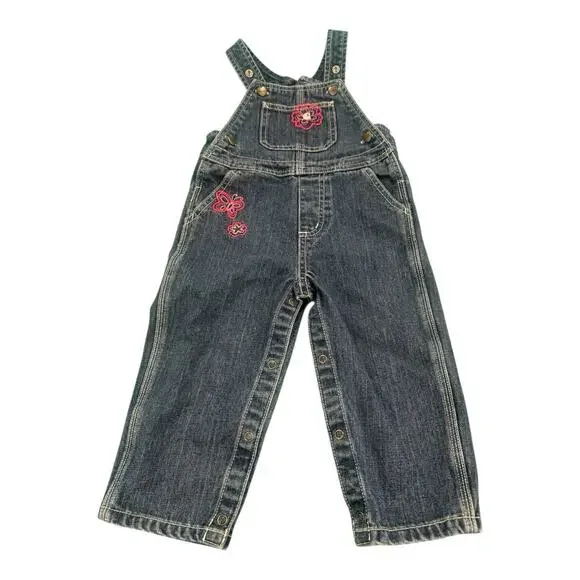 Carhartt Denim 24M Floral Butterfly Embroidered Overalls Adjustable Straps - Picture 8 of 8